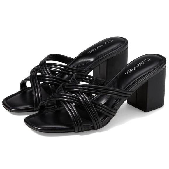 Calvin Klein Women's Black‎ Leather Terisa Slide Sandals Size 9M - Picture 1 of 12